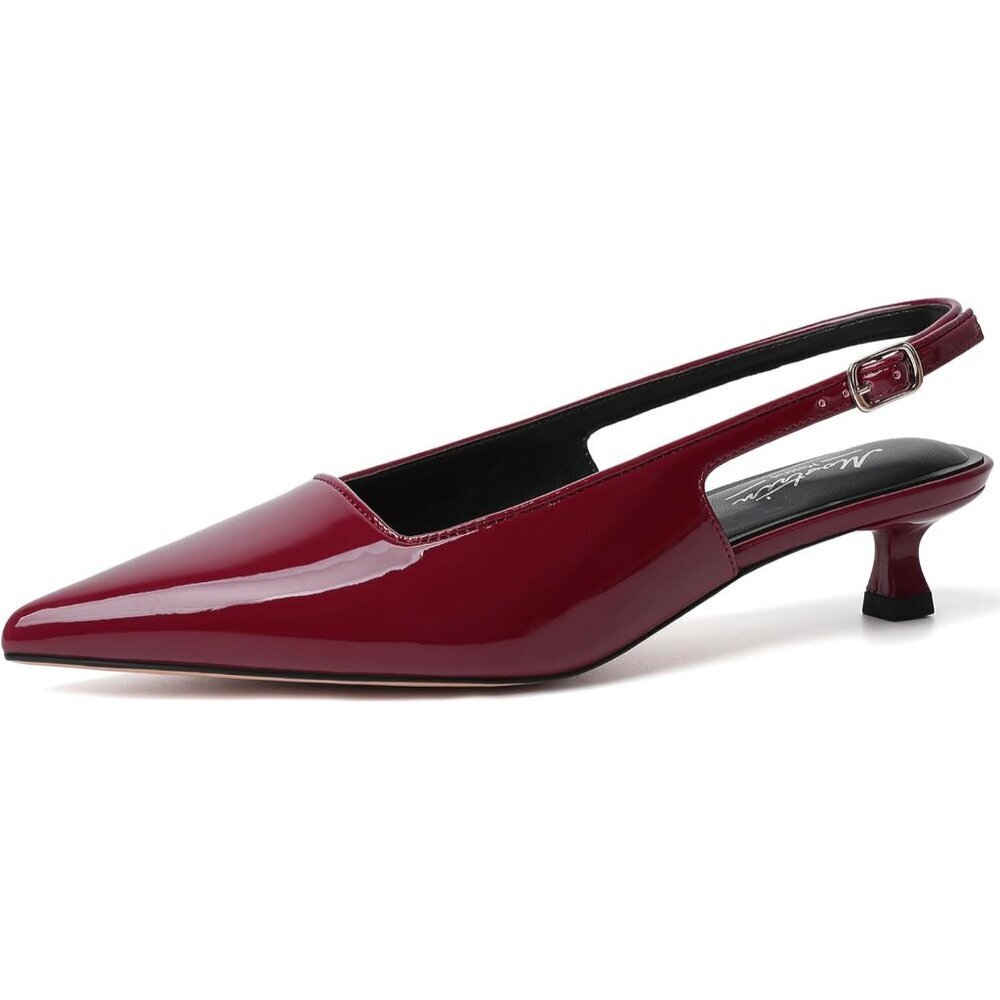 Women's Burgundy 1 Pointed Closed Toe Slingback Kitten Heels Pumps Party Shoes